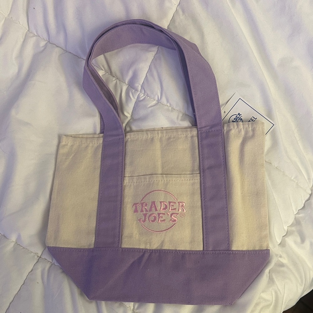 Trader Joe's Cream and Lavender Canvas Tote